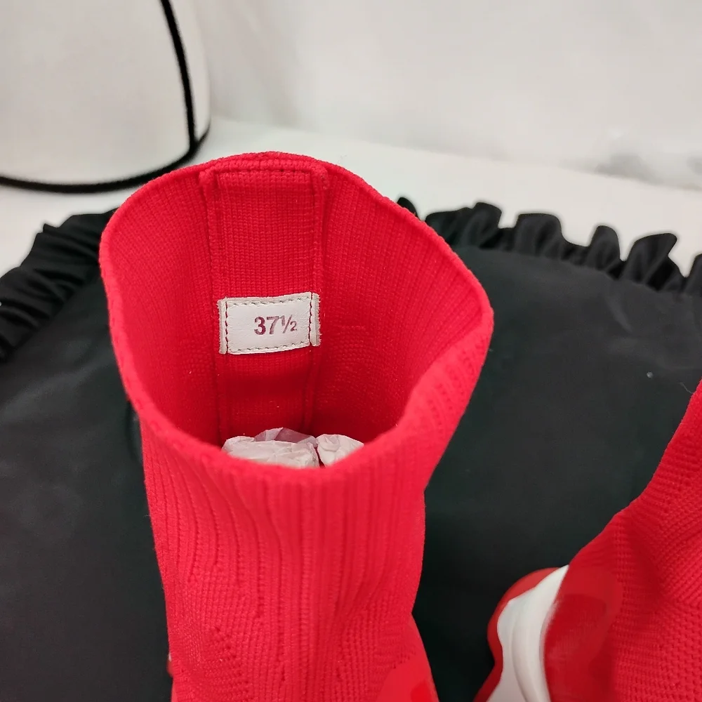 CHRISTIAN LOUBOUTIN Red SHARKY SOCK Flat Sneaker SZ 7.5 - Picture 3 of 13